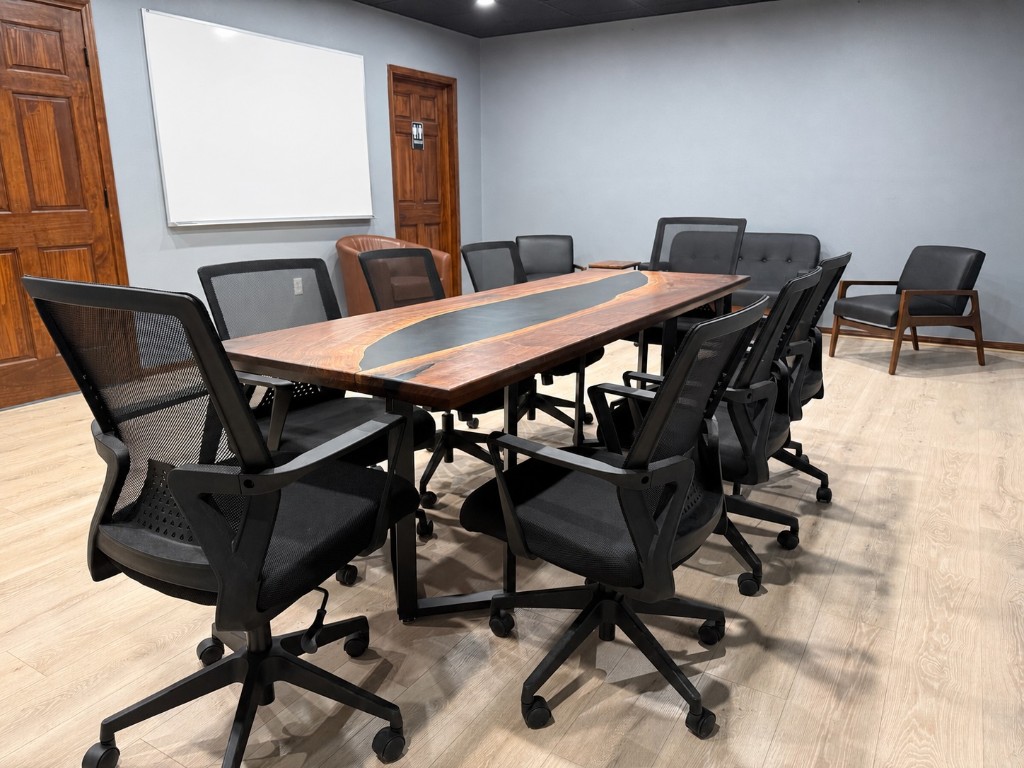 Sycamore Conference Room epoxy river table and whiteboard